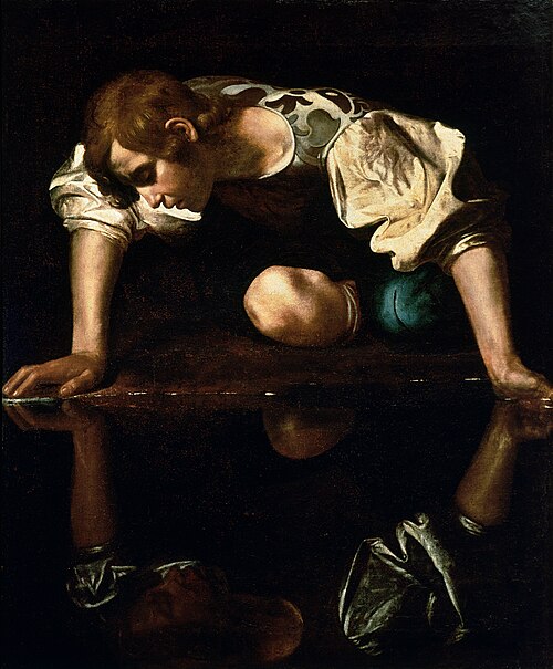 Narcissus painting by Caravaggio (public domain)